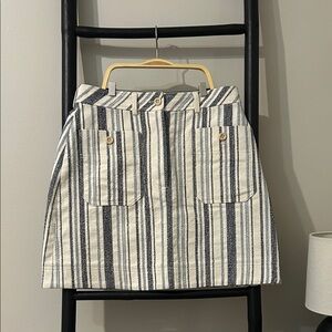 SEE BY CHLOE Striped Cotton A-Line Skirt - Navy and Cream